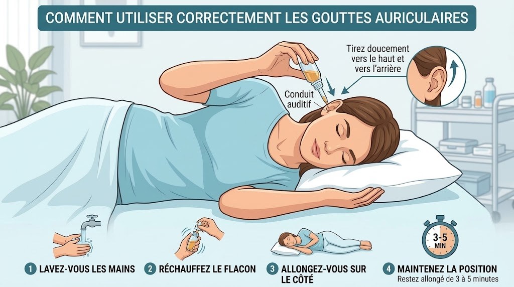 Infographie : comment bien utiliser les gouttes auriculaires