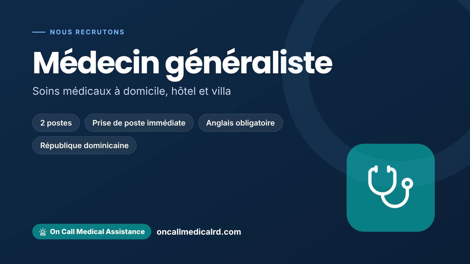 Offre d’emploi de médecin généraliste pour soins à domicile en République dominicaine